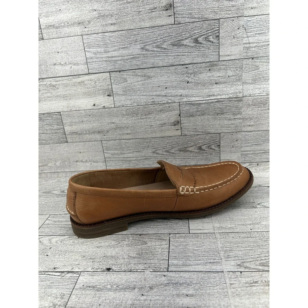 Sperry Seaport‎ Penny Loafers Women Size 7 Tan Leather Slip On Shoes STS82848